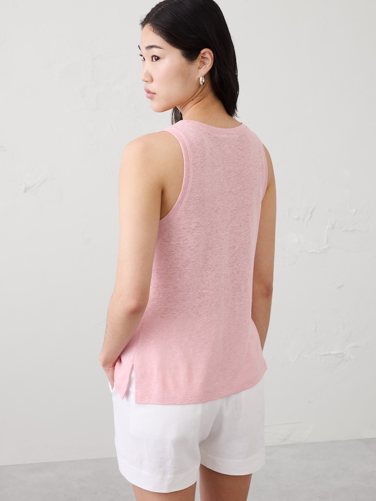 Linen-Blend Scoop-Neck Tank
