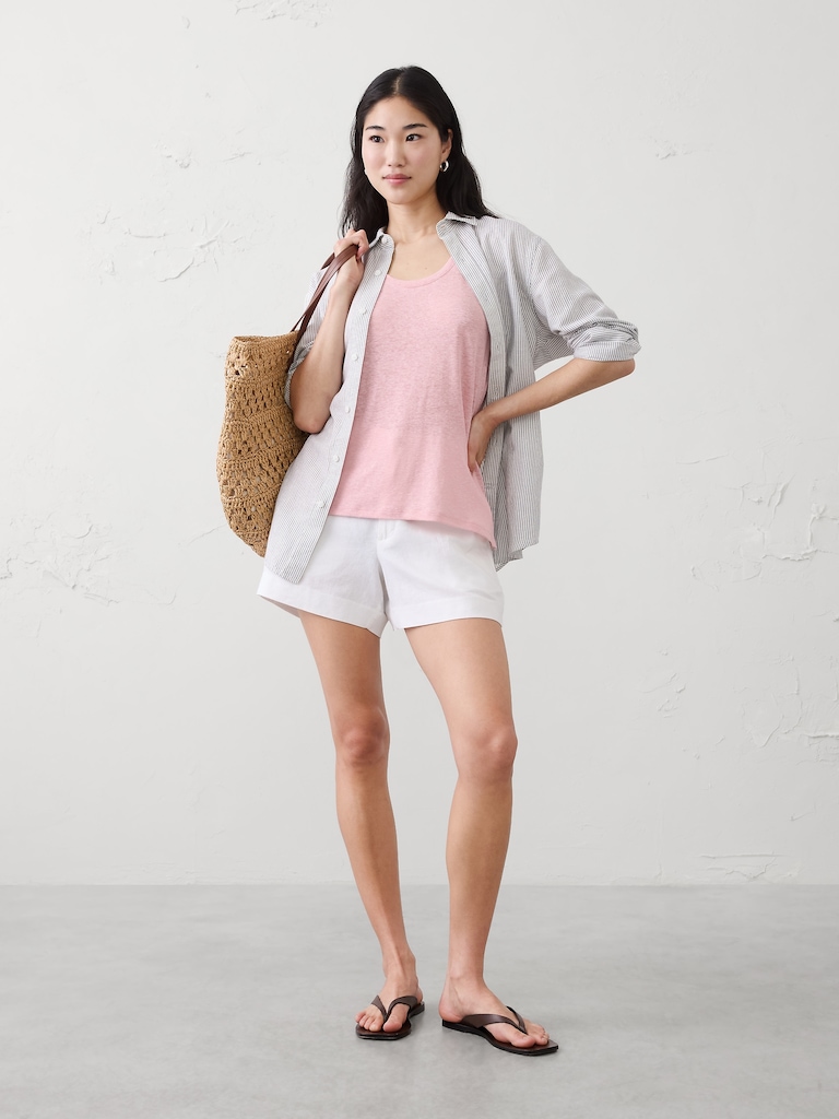 Linen-Blend Scoop-Neck Tank