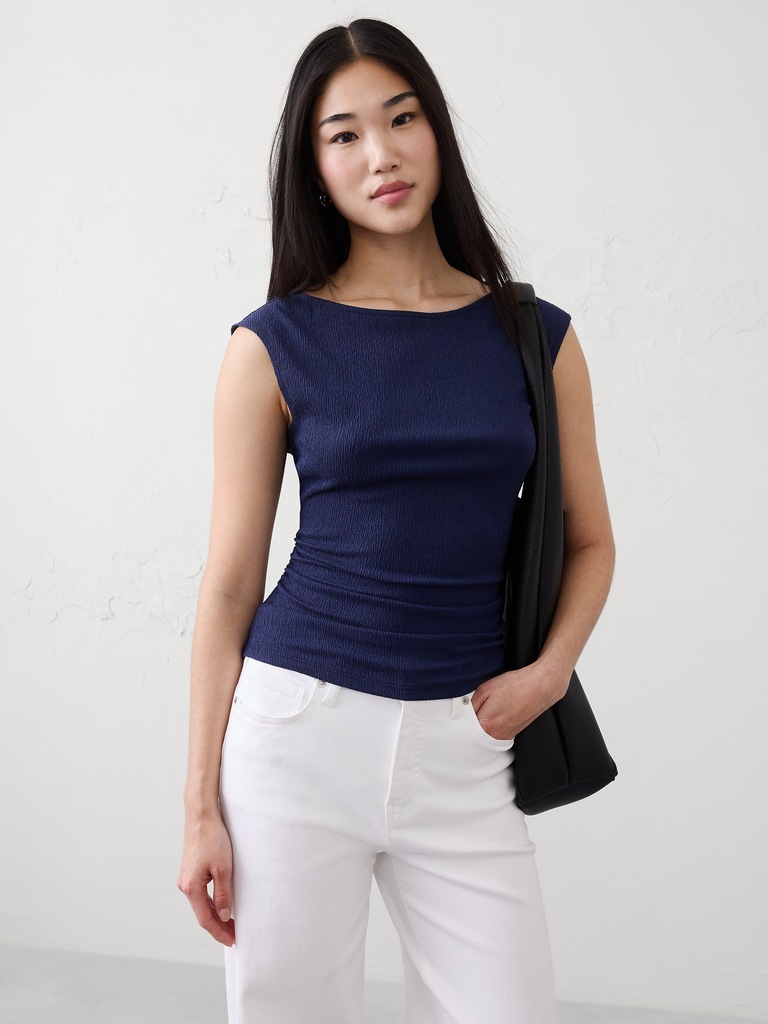 Textured Smocked Ruched Top