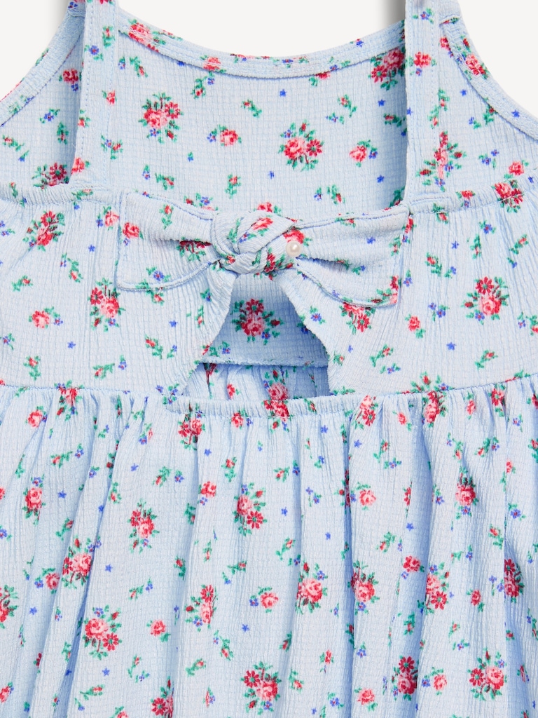 Printed Sleeveless Crinkled Dress and Biker Shorts Set for Toddler Girls