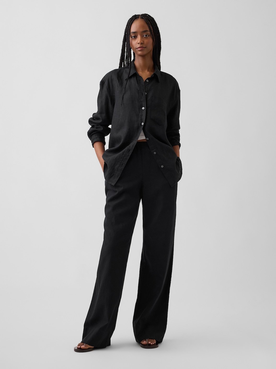 Linen-Blend Easy Wide-Leg Pants
