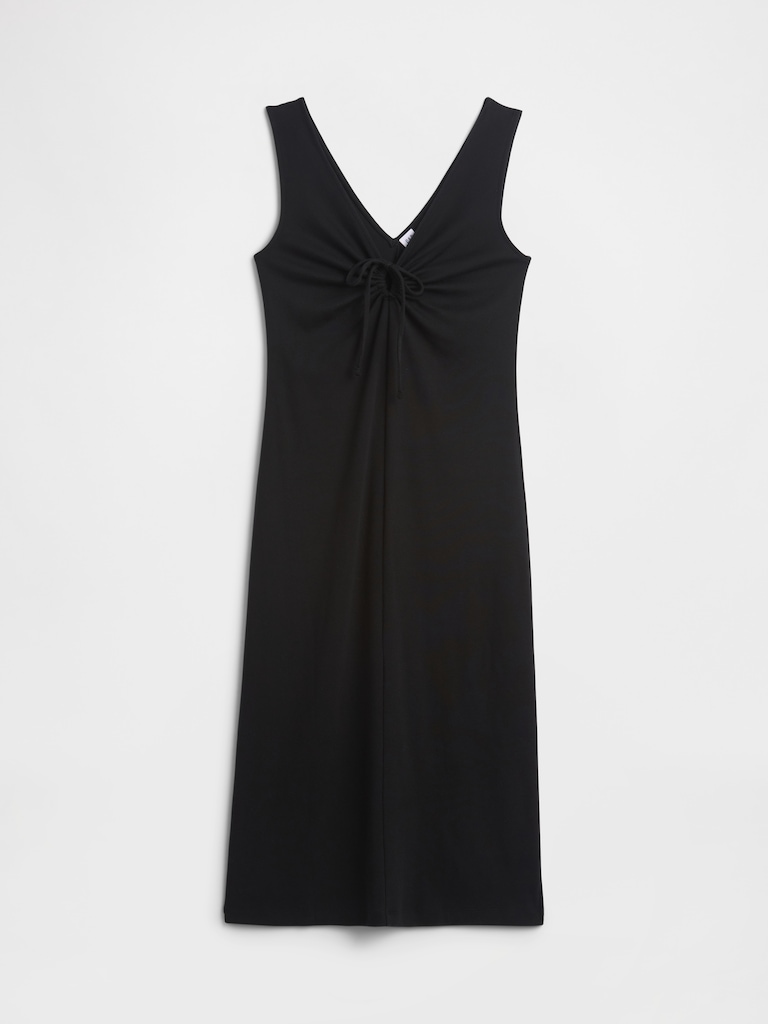 Modern Ribbed Tie-Front Midi Dress
