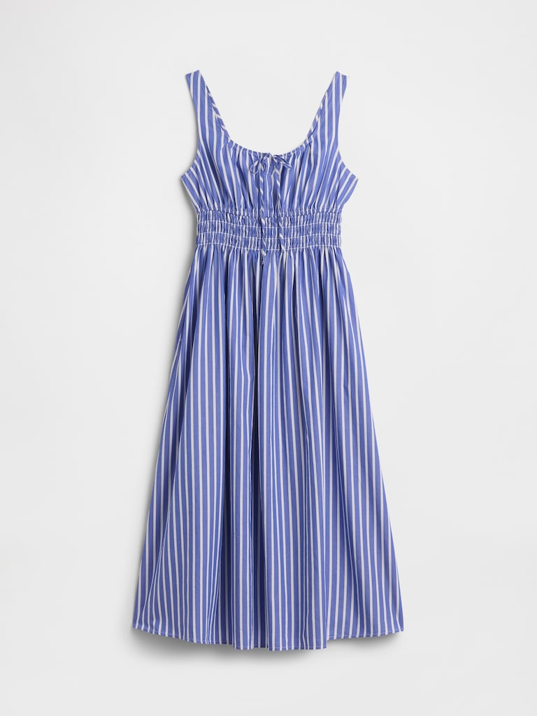 Smocked Tie-Front Midi Dress