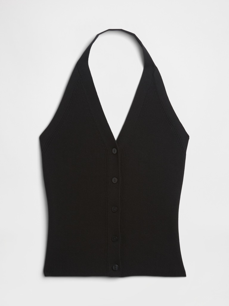 Sleeveless Halter Button-Up Sweater
