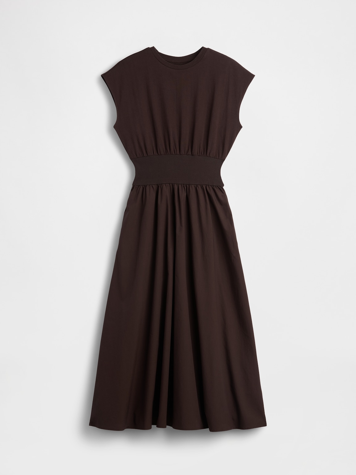 Mixed Media Drop-Waist Midi Dress