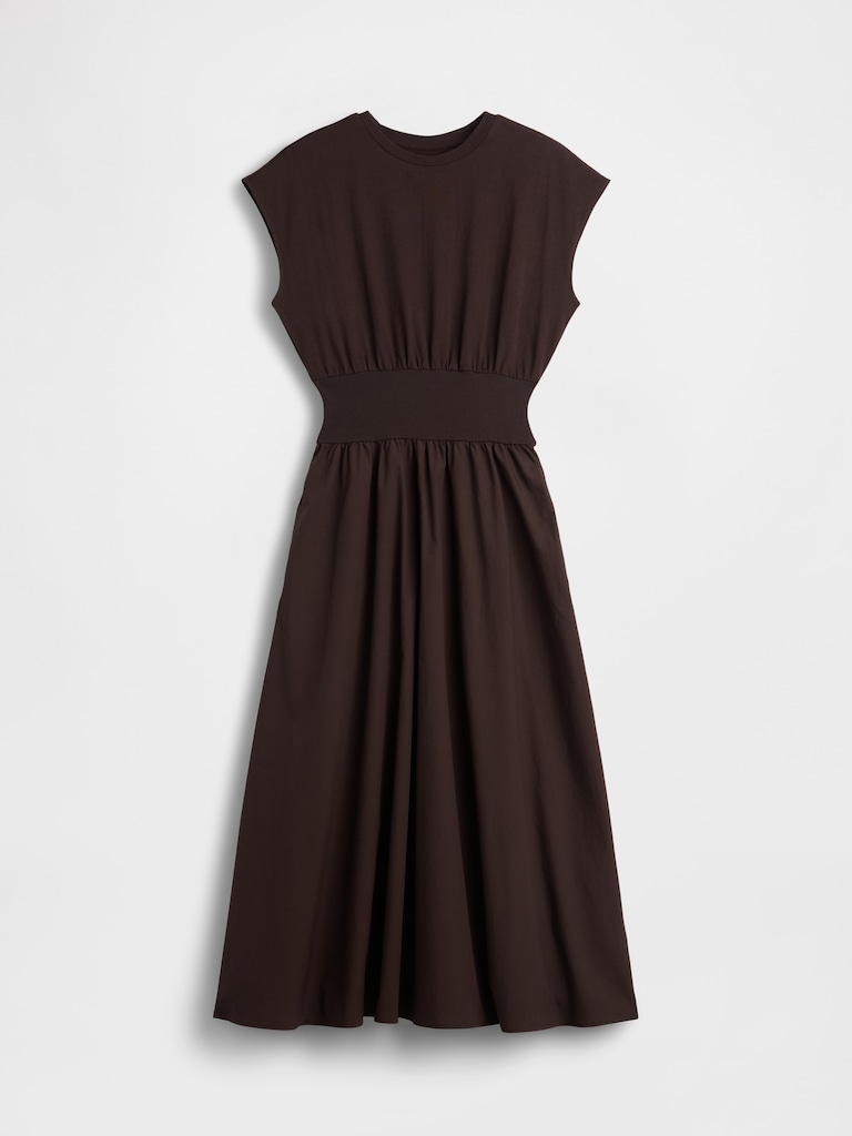 Mixed Media Drop-Waist Midi Dress