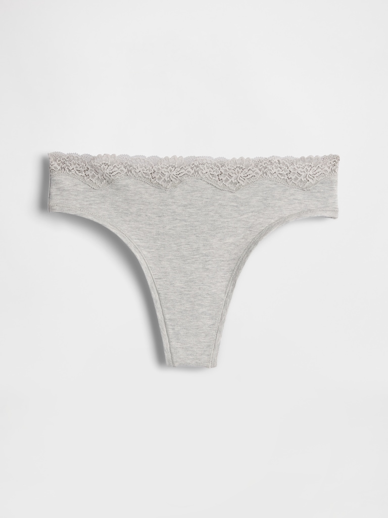 Organic Stretch Cotton Lace-Trim Thong