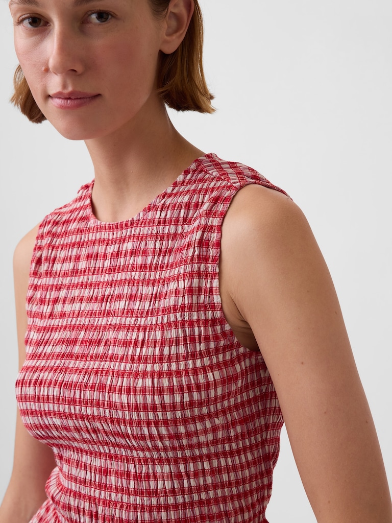 Smocked Gingham Crop Peplum Top