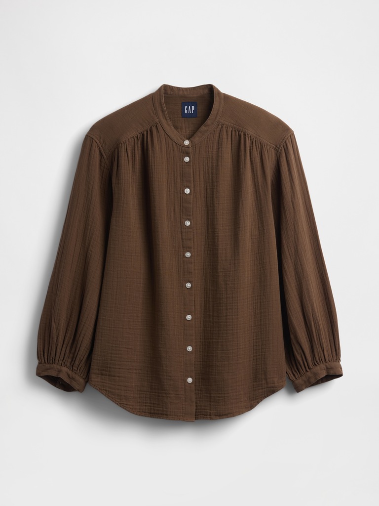 Cotton Gauze Oversized Collarless Shirt