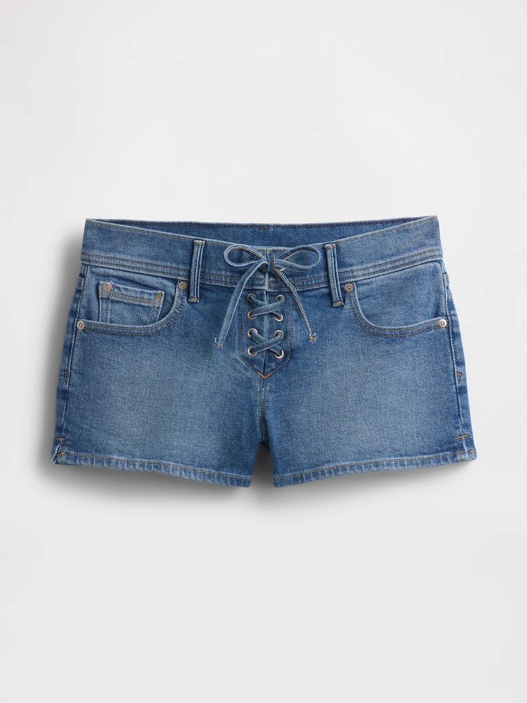 3" Low Rise Lace-Up Denim Shorts