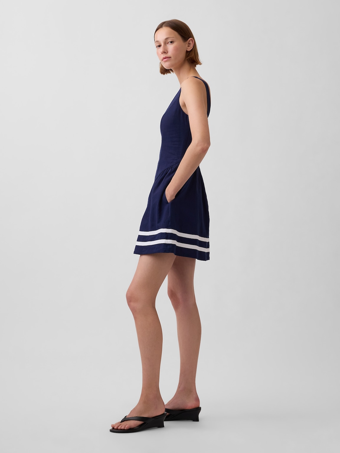 Linen-Blend Drop-Waist Mini Dress