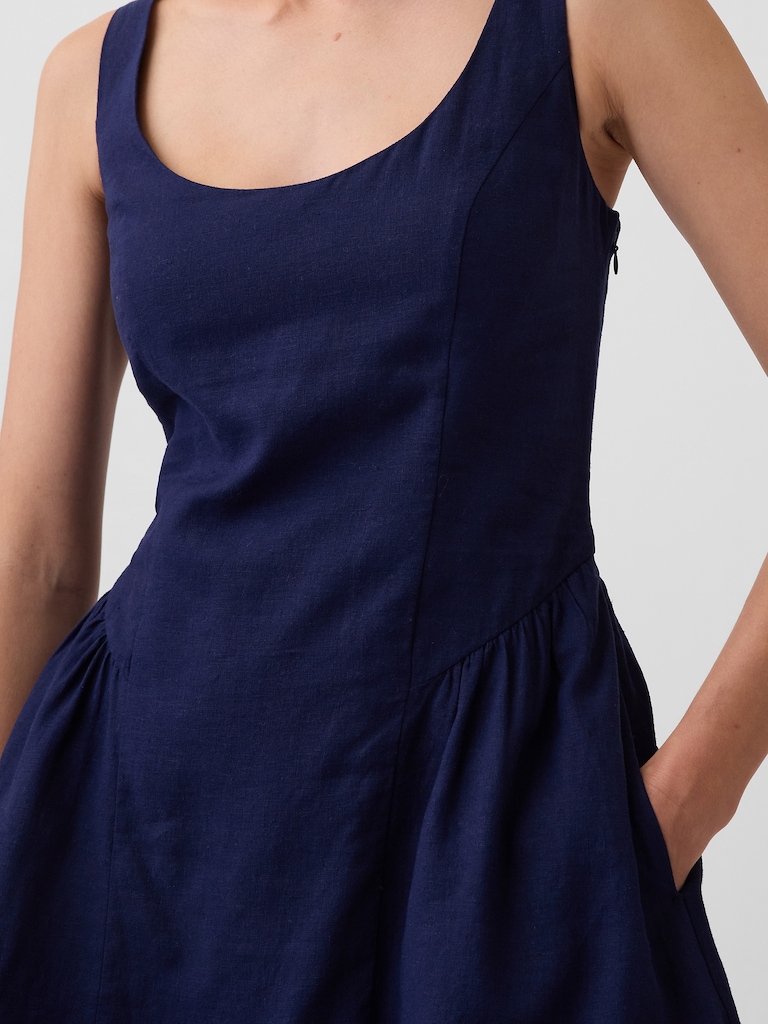 Linen-Blend Drop-Waist Mini Dress