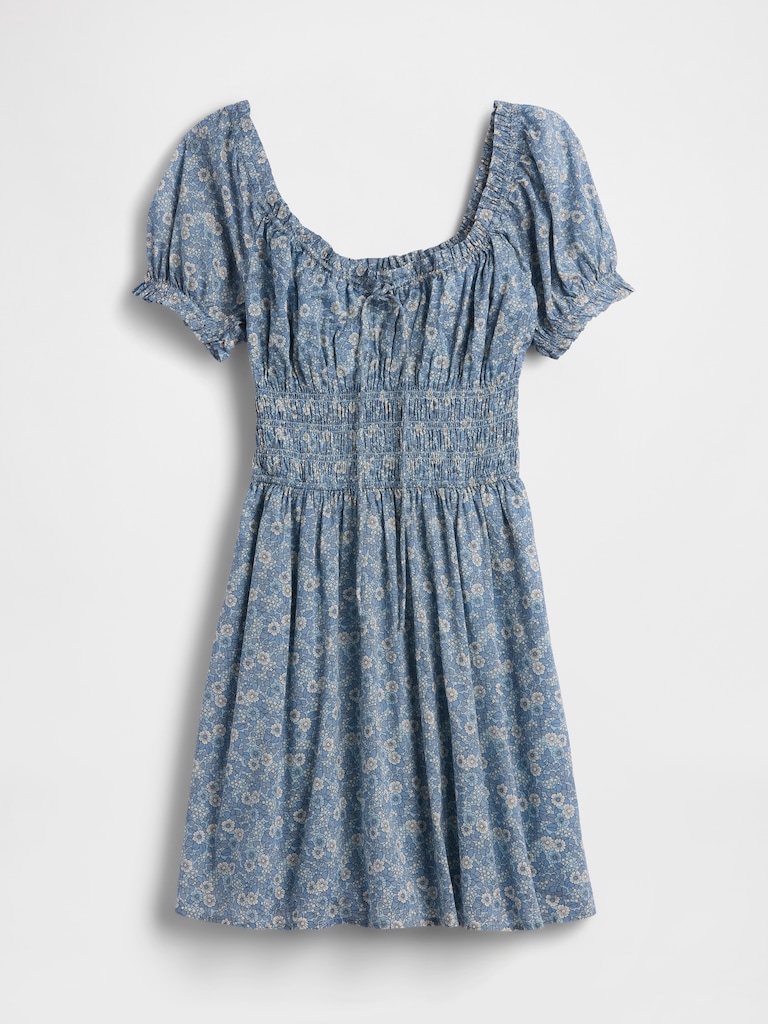 Smocked-Waist Mini Dress