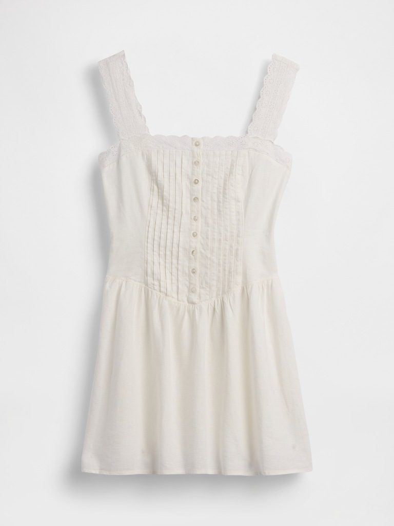 Pintuck Drop-Waist Mini Dress