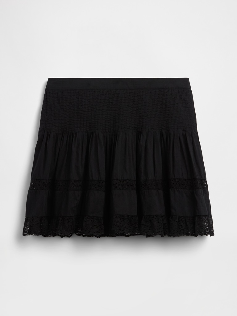 Pintuck Lace-Trim Easy Mini Skirt