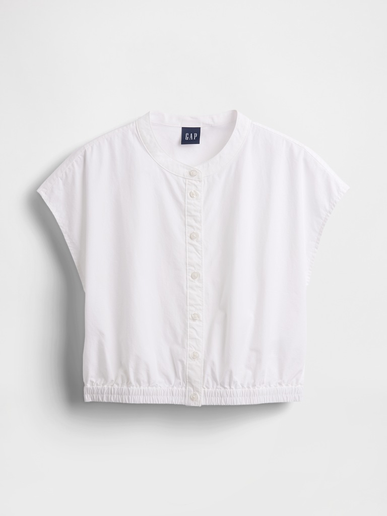 Poplin Cap-Sleeve Crop Shirt