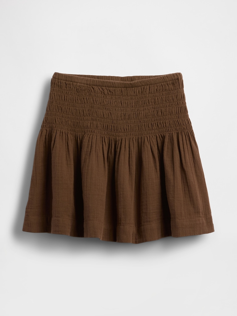 Cotton Gauze Smocked Waist Mini Skort