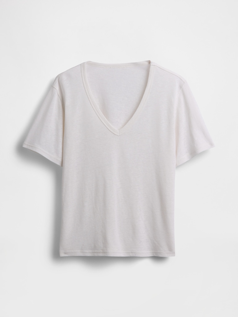 Linen-Blend Relaxed V-Neck T-Shirt