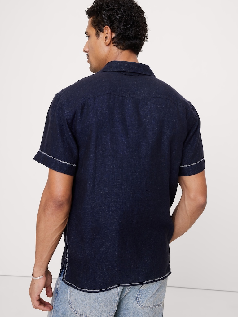 Standard-Fit Embroidered Linen Resort Shirt
