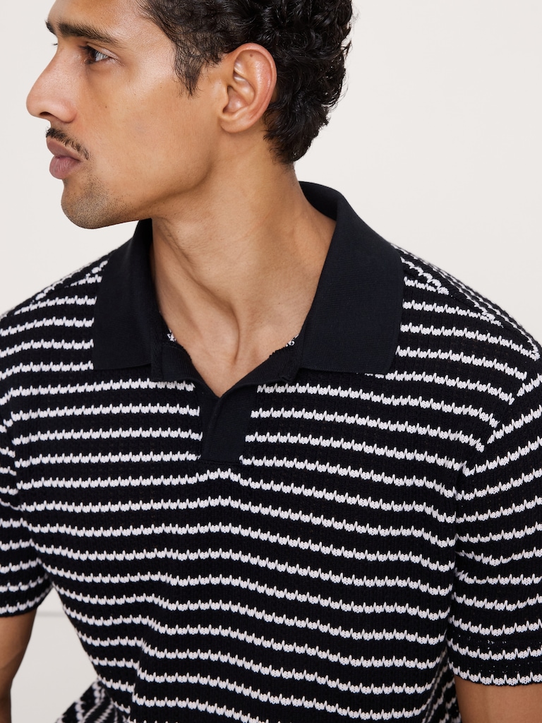 Stripe Johnny-Collar Polo