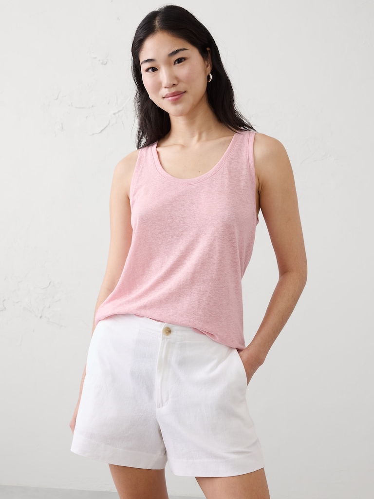 Linen-Blend Scoop-Neck Tank