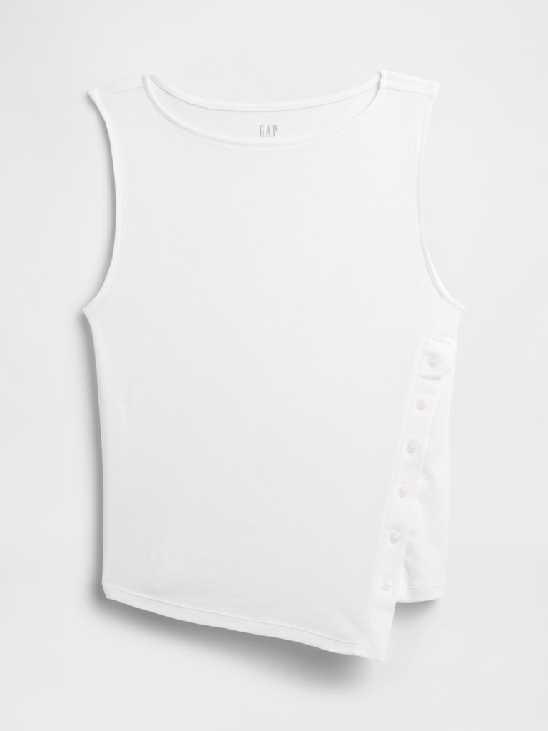 Modern Ribbed Asymmetrical Button-Side Top