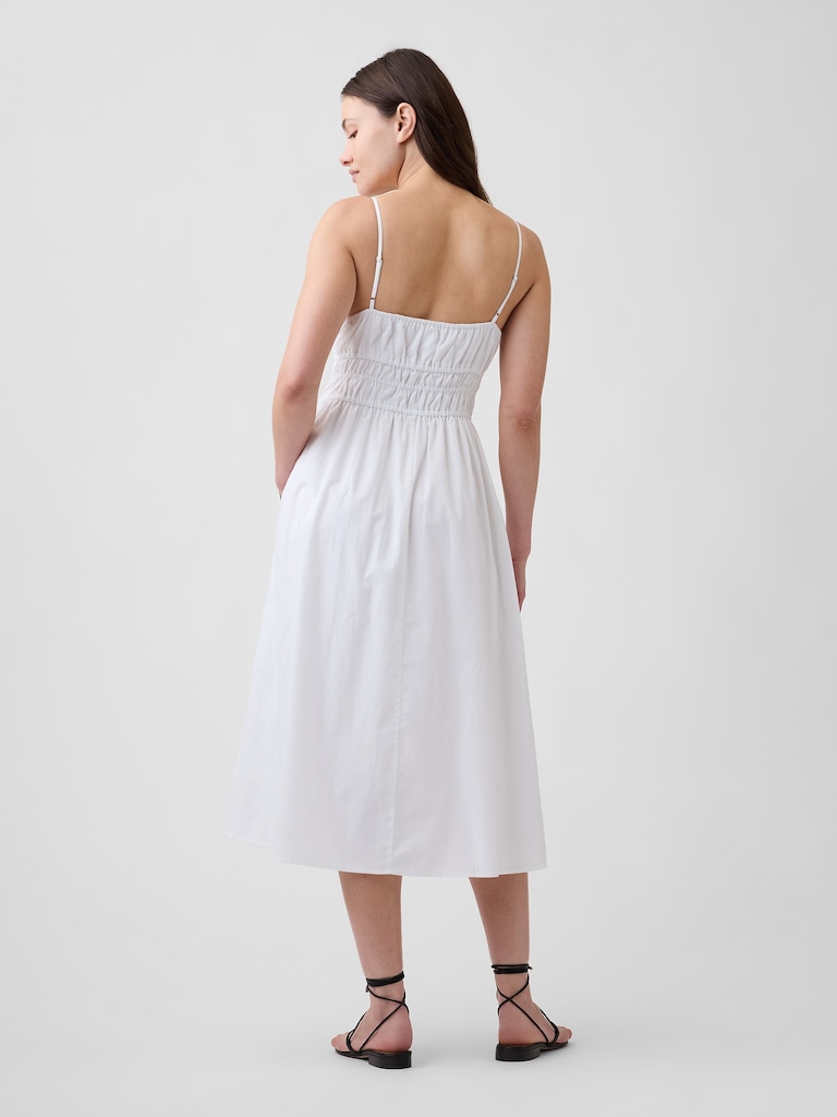 Smocked Tie-Front Midi Dress