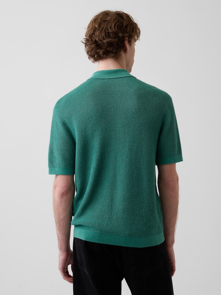 Linen-Blend Camp Polo Sweater Shirt