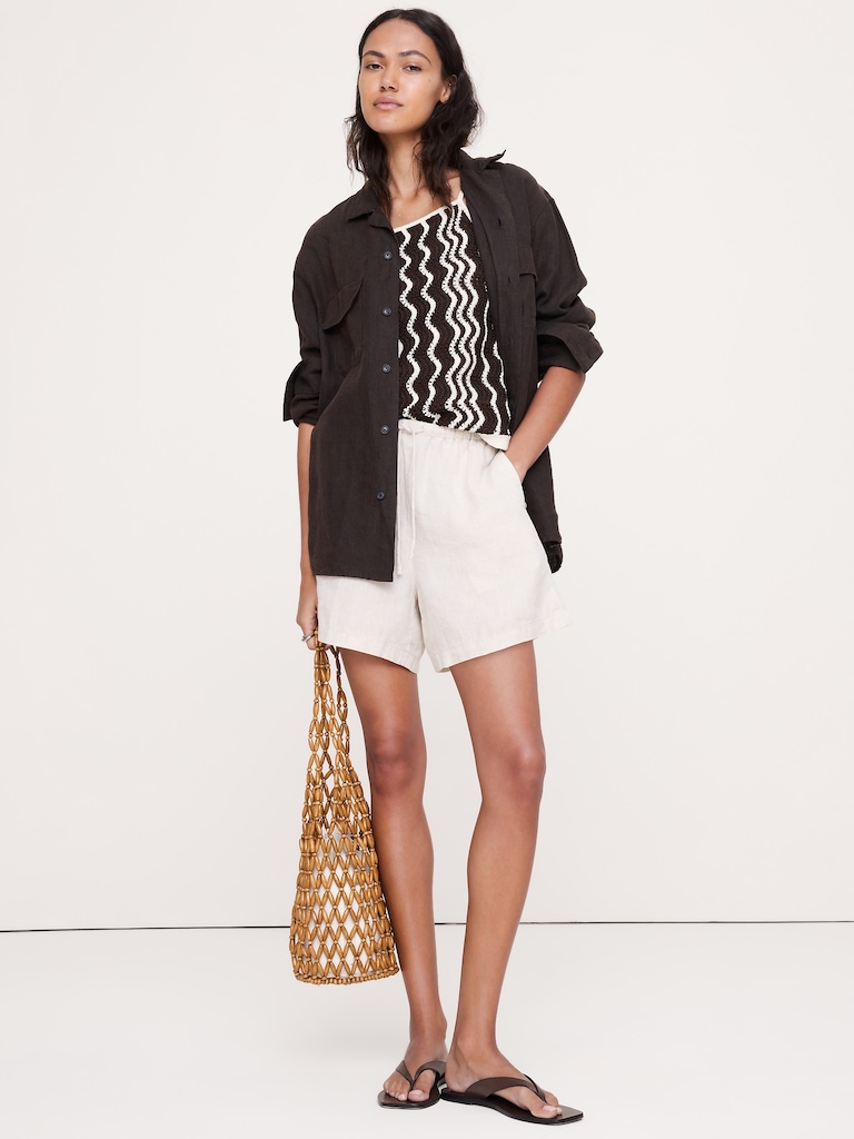 Cotton Scallop Stripe Tie-Back Tank