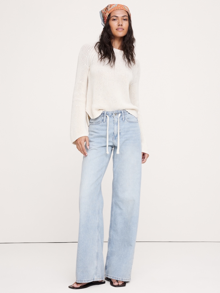Mid-Rise Wide-Leg Drawstring Jean