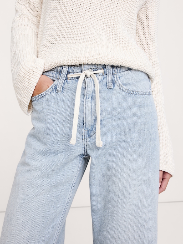 Mid-Rise Wide-Leg Drawstring Jean
