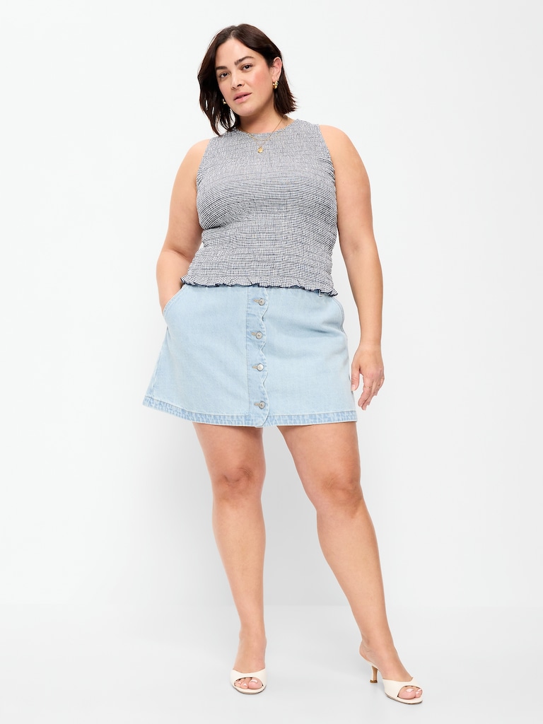 Scalloped-Edge Button-Down Mini Skirt