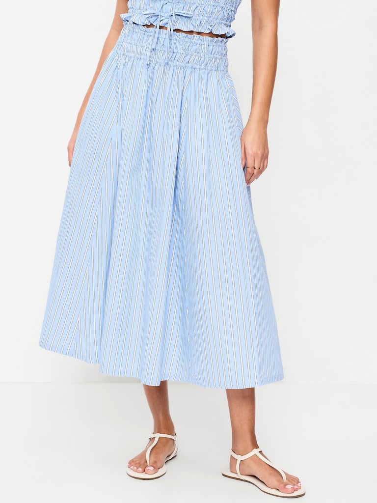 Smocked-Waist Midi Skirt