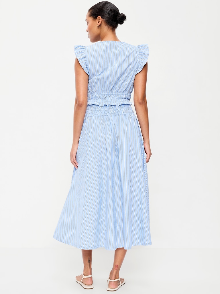Smocked-Waist Midi Skirt