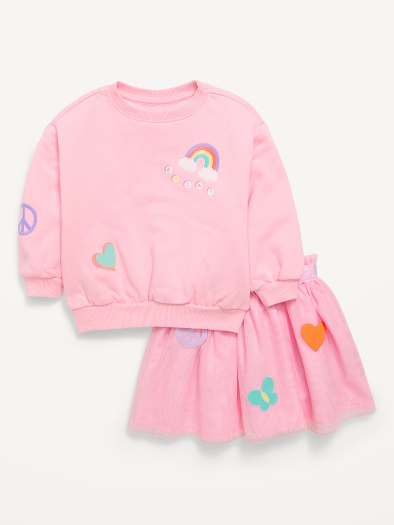 Embroidered Graphic Sweatshirt and Tutu Skirt Set for Toddler Girls