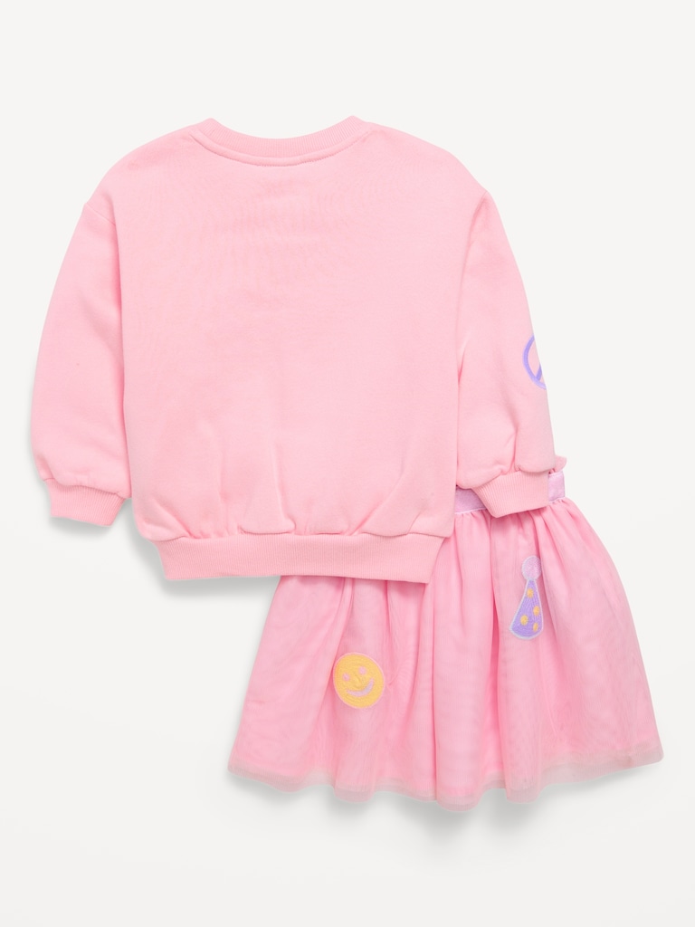 Embroidered Graphic Sweatshirt and Tutu Skirt Set for Toddler Girls