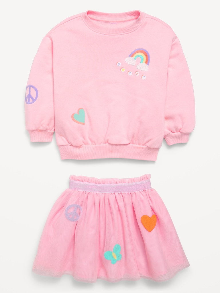 Embroidered Graphic Sweatshirt and Tutu Skirt Set for Toddler Girls