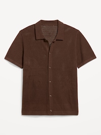 Short-Sleeve Open-Knit Sweater Shirt