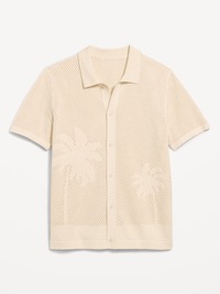 Short-Sleeve Open-Knit Sweater Shirt