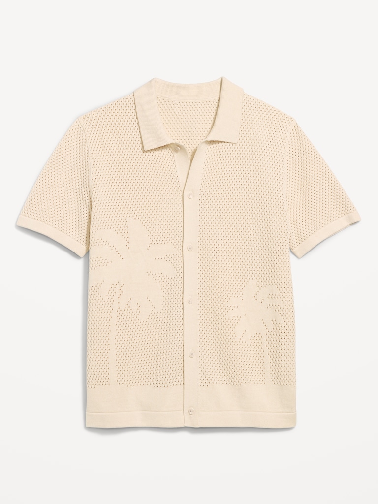 Short-Sleeve Open-Knit Sweater Shirt