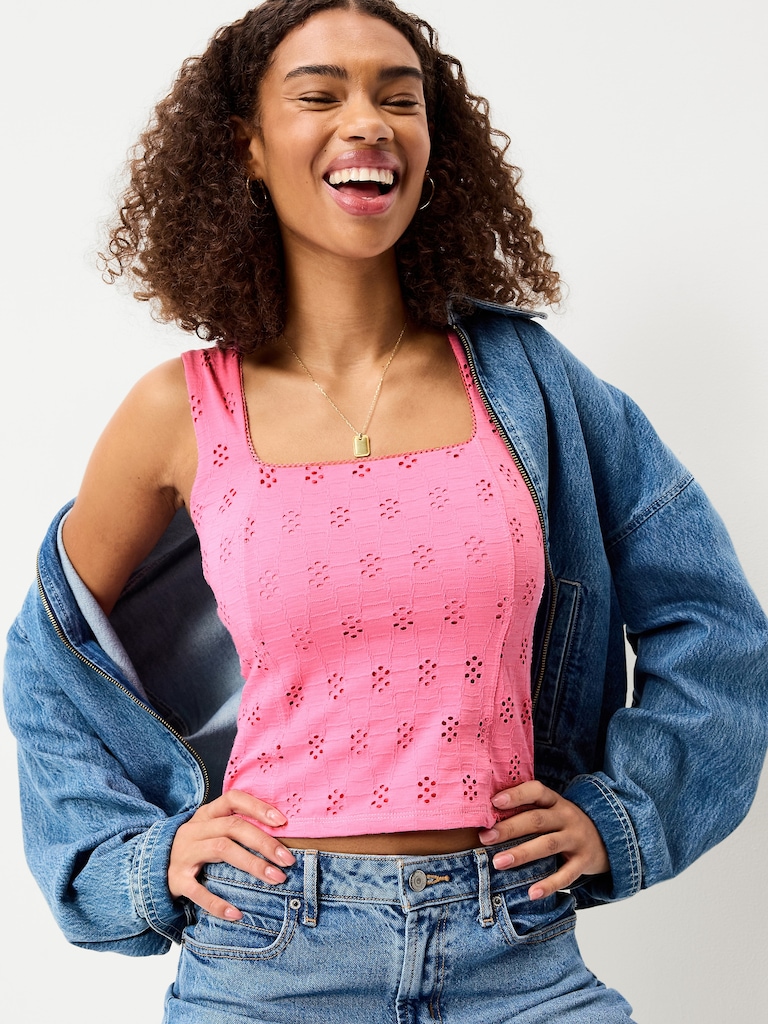 Seamed-Bodice Eyelet Tank Top