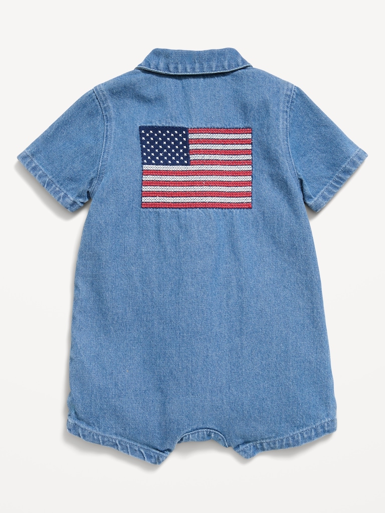 Collared Denim One-Piece Romper for Baby