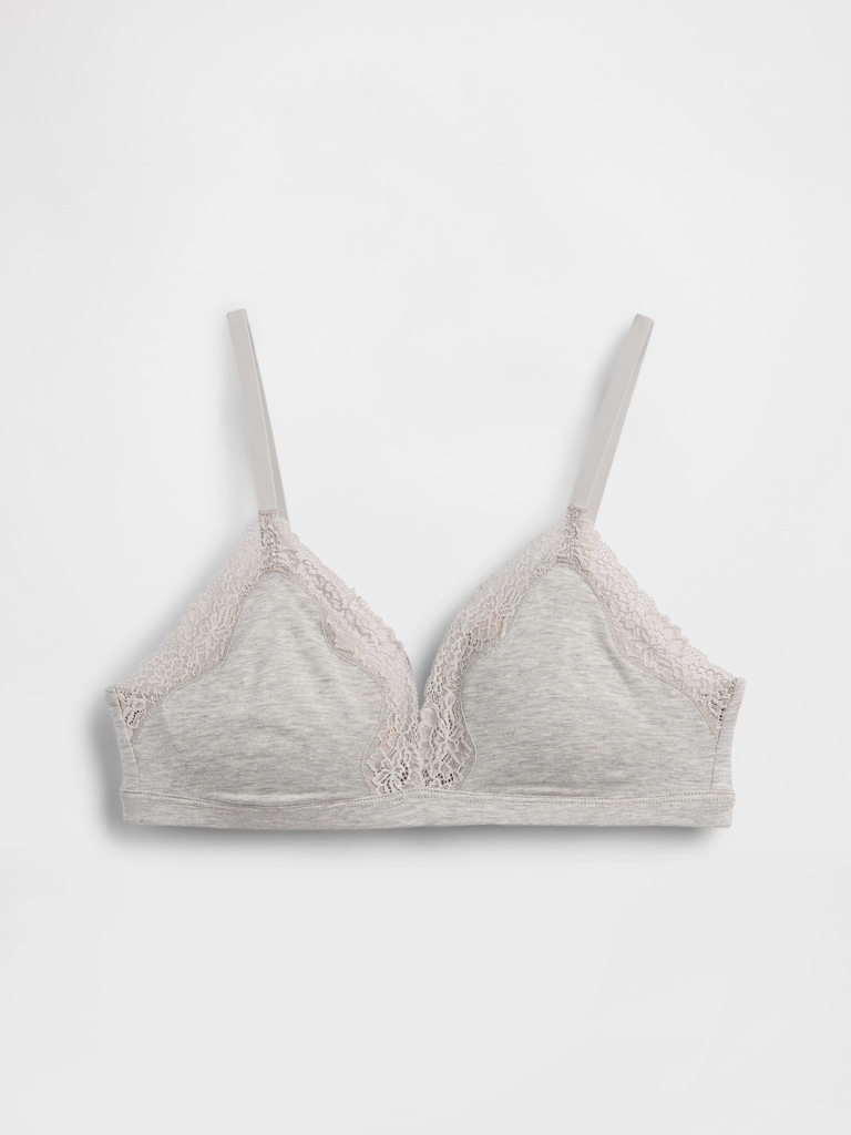 Organic Stretch Cotton Lace-Trim Triangle Bra