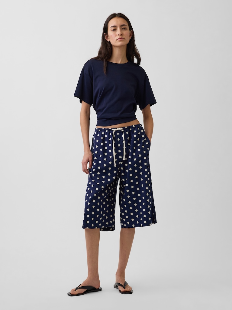 Linen-Blend Relaxed Easy Culotte Pants