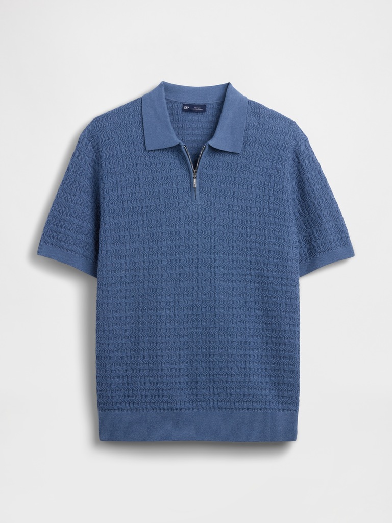 Textured Zip Polo Sweater Shirt