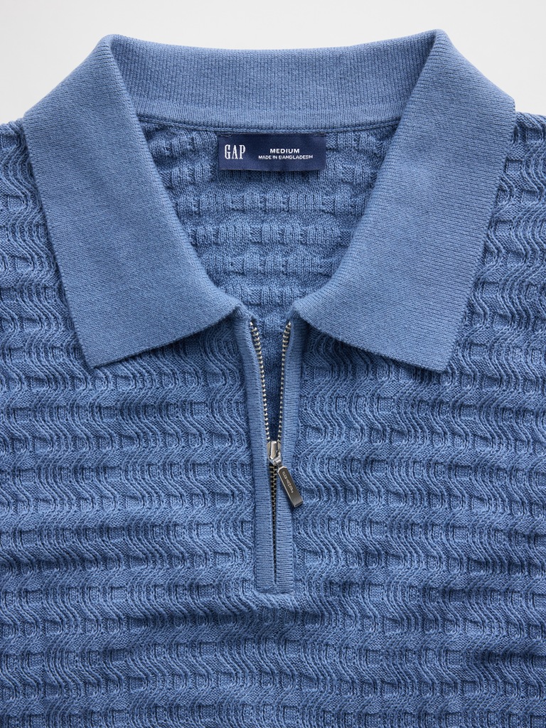 Textured Zip Polo Sweater Shirt
