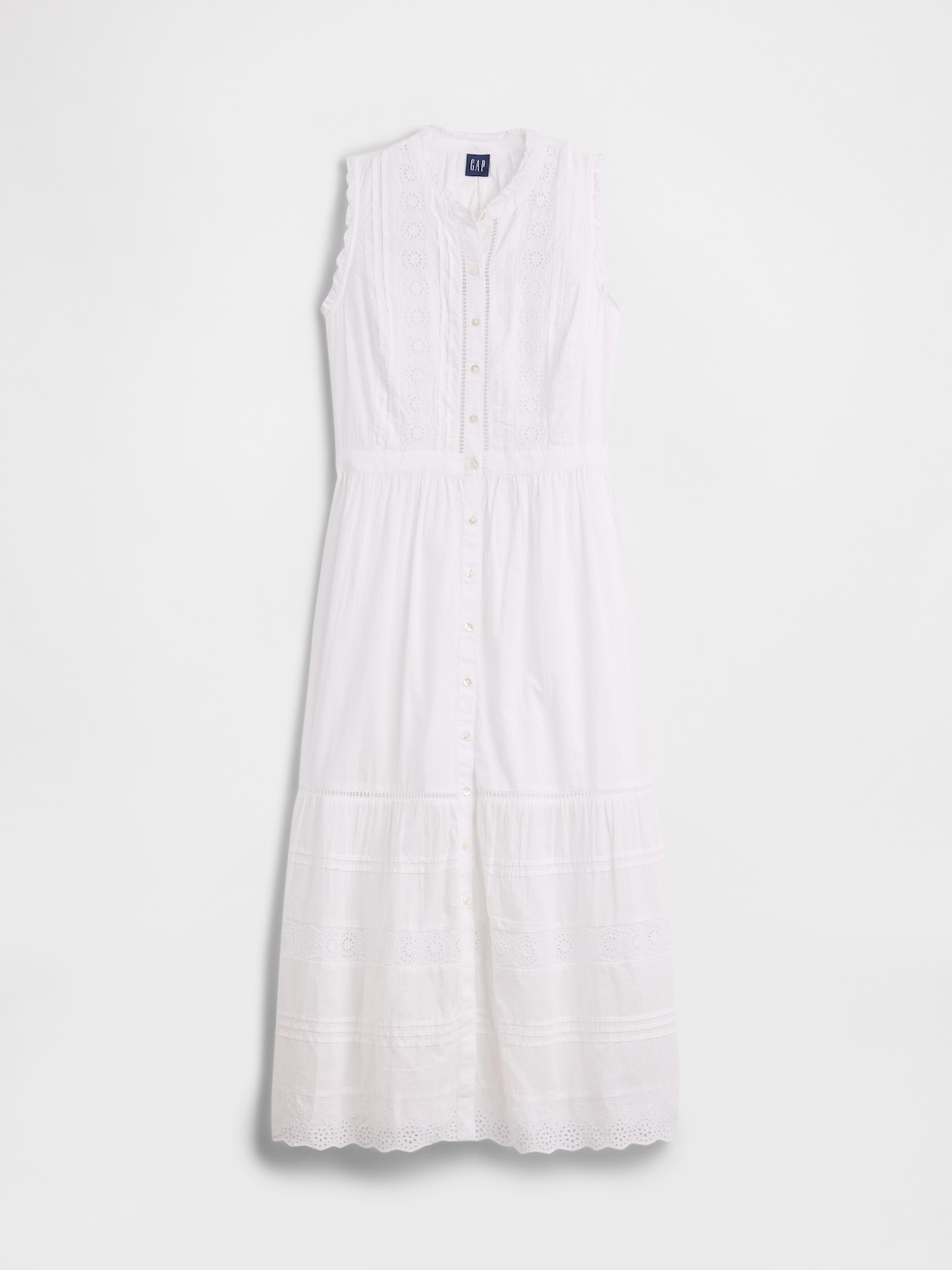 Lace-Trim Tiered Midi Shirtdress