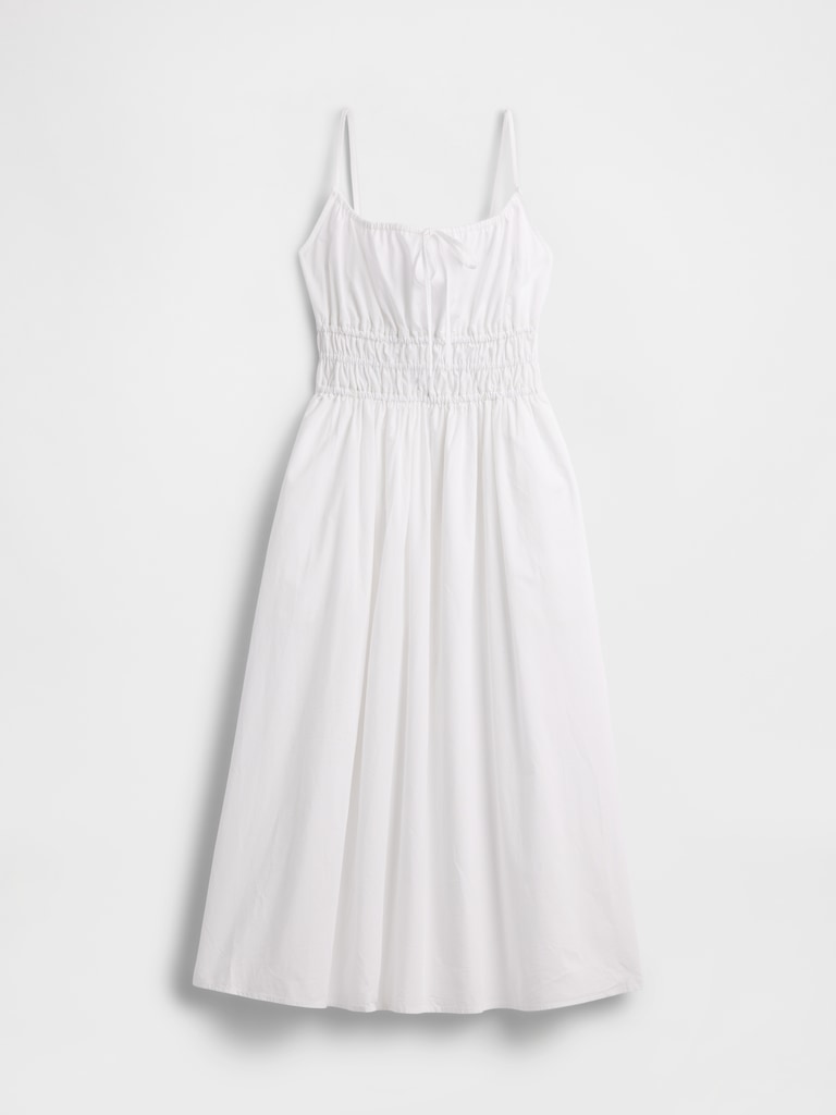Smocked Tie-Front Midi Dress