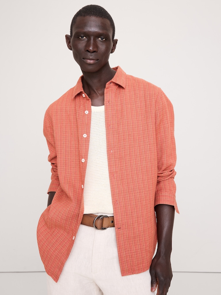 Standard-Fit Textured Linen-Cotton Shirt