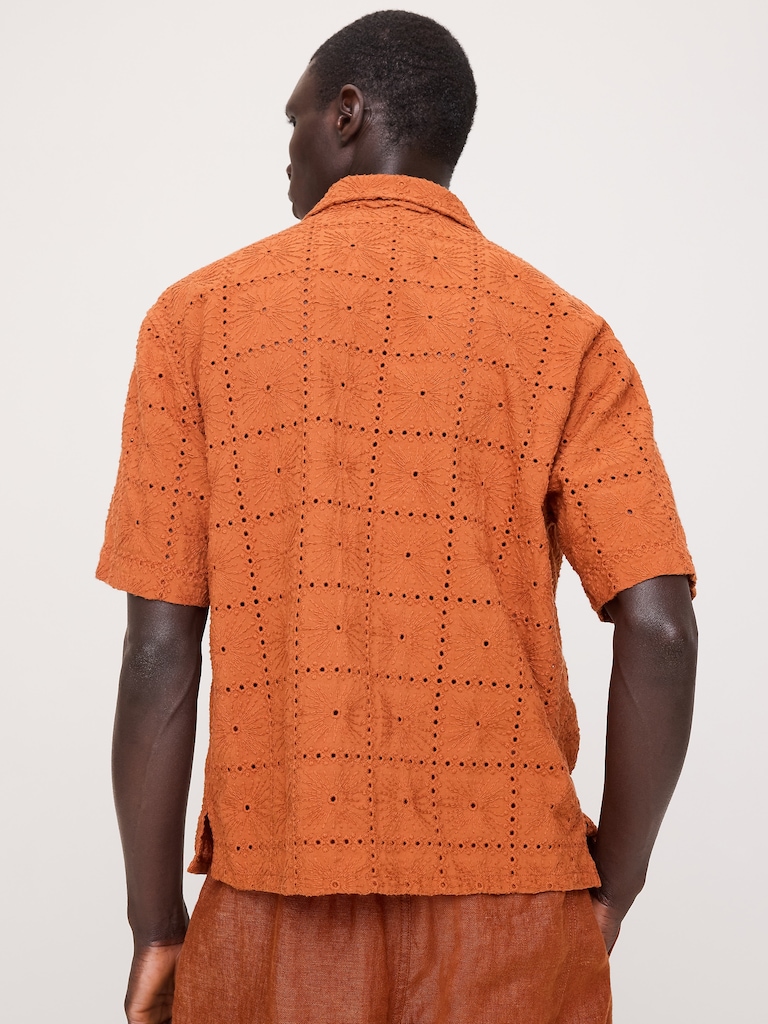 Relaxed-Fit Embroidered Cotton Eyelet Resort Shirt